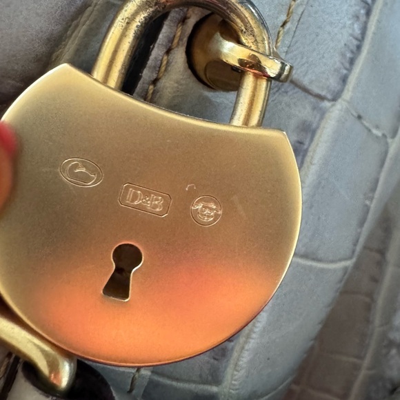 Dooney and Bourke Satchel Bag croc embossed reptile gray cream leather - Picture 7 of 14